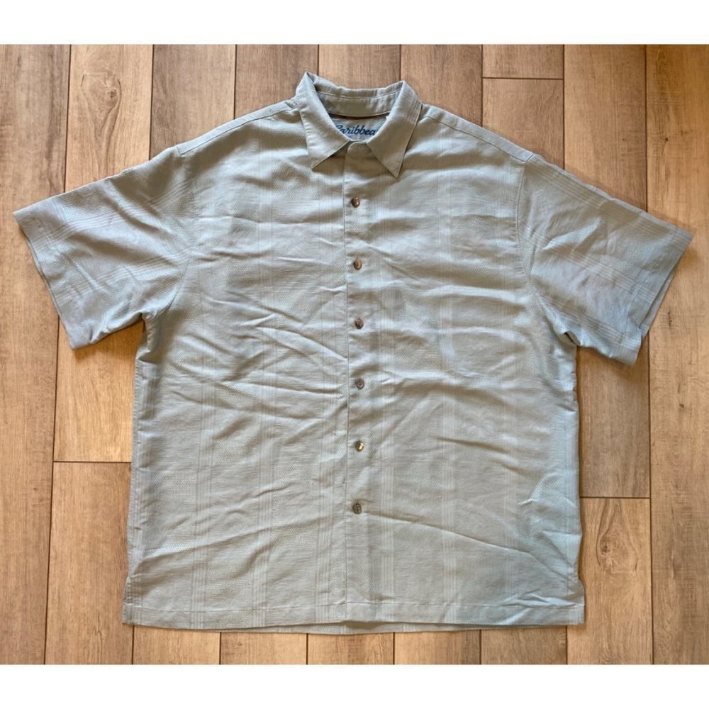 Caribbean Modal Seafoam Green Hawaiian Shirt Palm Trees Pineapples XL